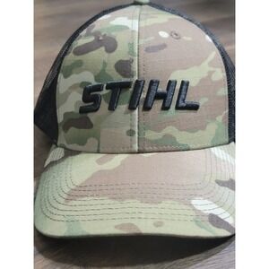 Stihl Outfitters Camo Trucker Hat Black Mesh Snapback Logo Cap Multicam